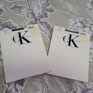 Two Pairs Calvin Klein Silken Sheer Off-Black Pantyhose Size 2 Med NWT